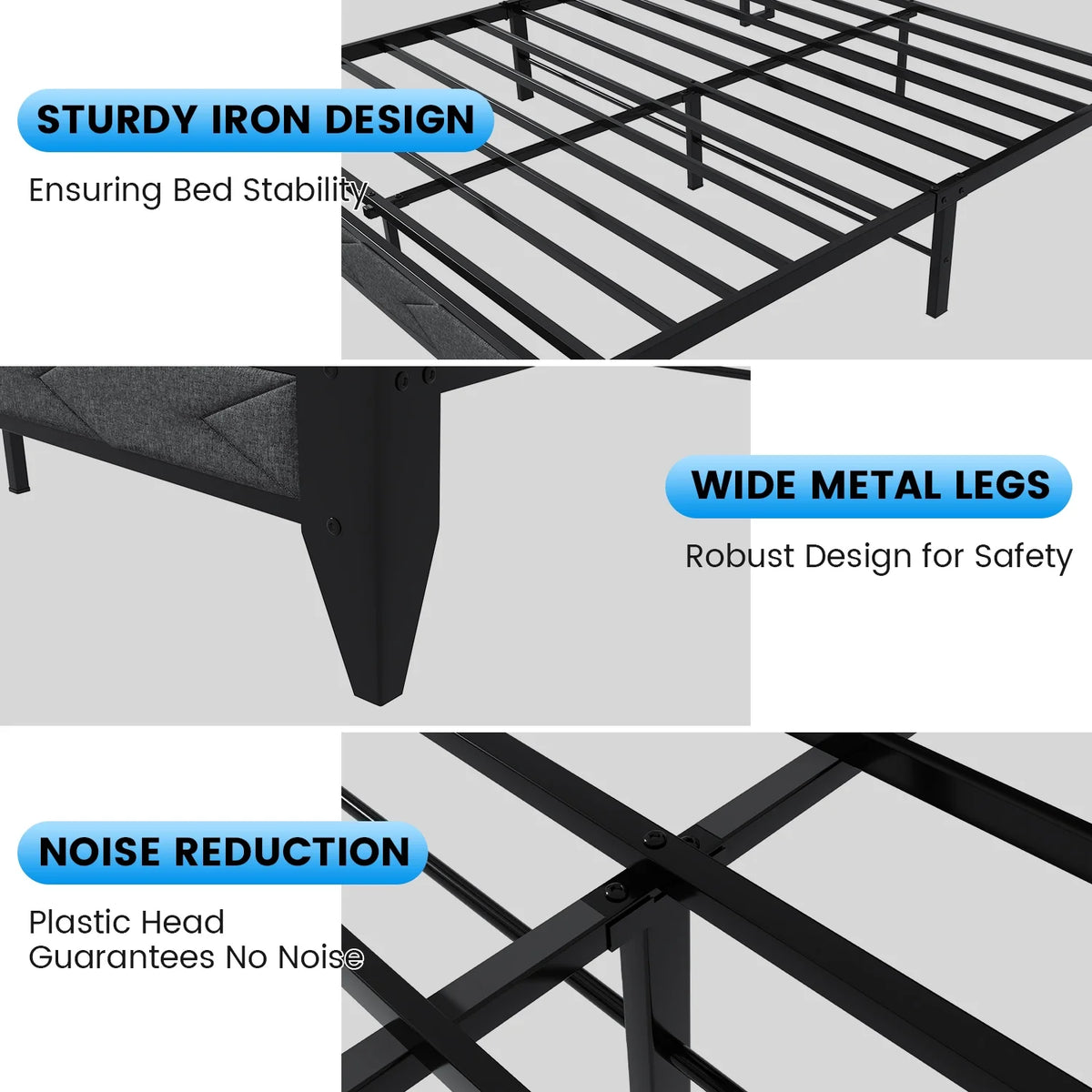 Twin Size Metal Bed Frame with Storage Headboard S4674
