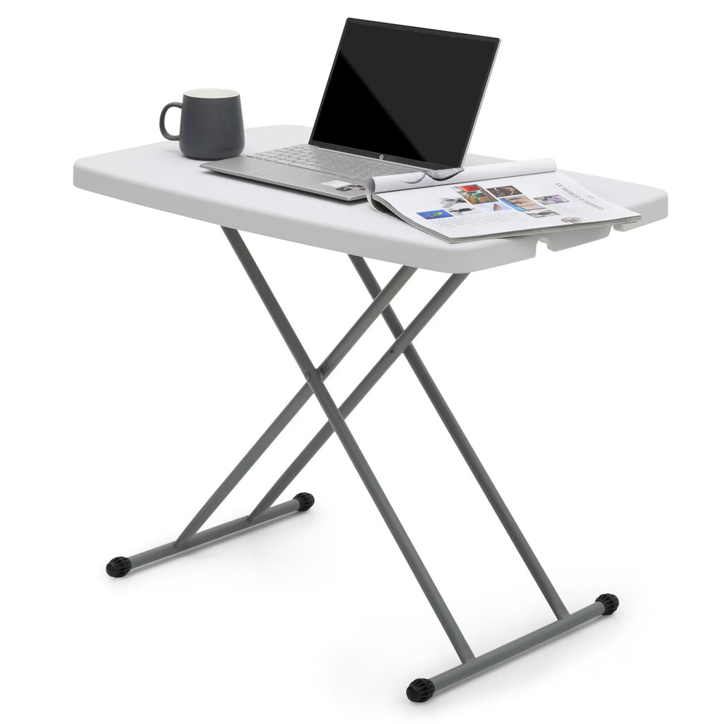 White Foldable TV Tray Table with Metal Frame G916