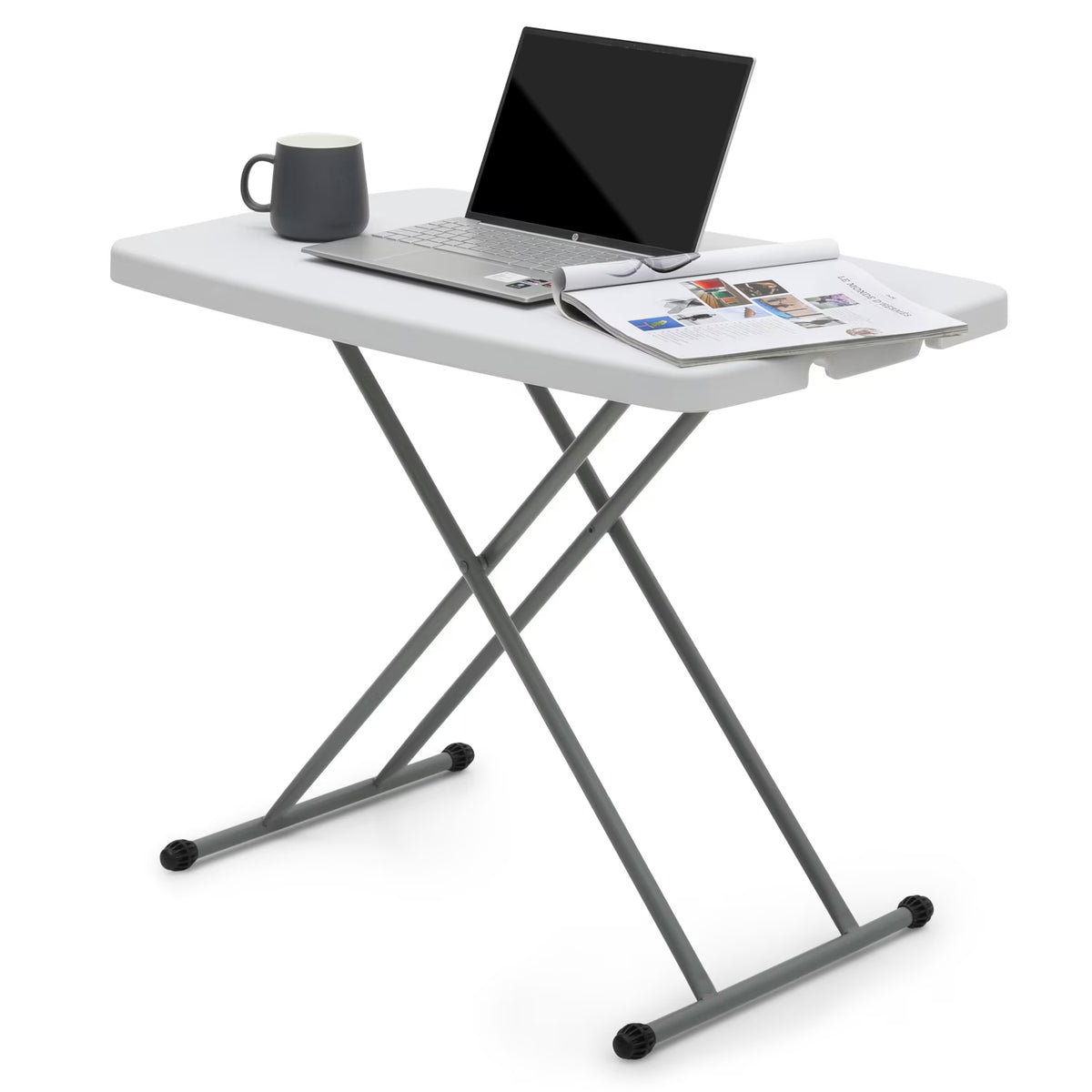 White Foldable TV Tray Table with Metal Frame G916