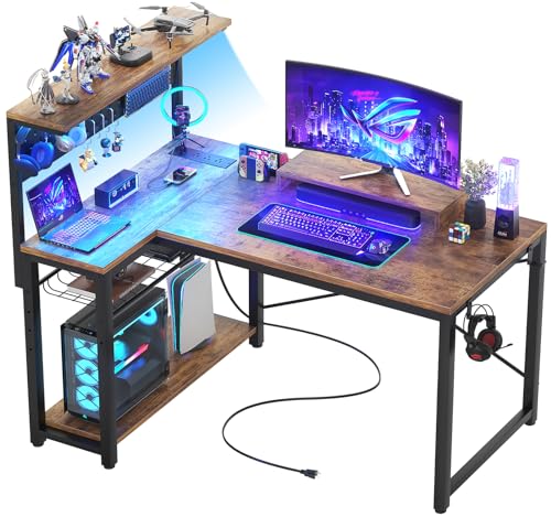 43 Inch L Shaped Computer Desk with Power Outlets A5581