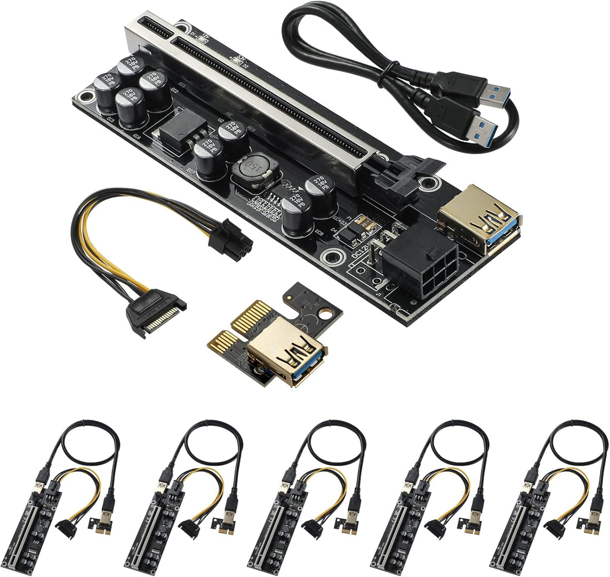 PCIE Riser 10 Solid Capacitors with RGB LED Light & 60cm USB 3.0 Extension Cable, Pack of 2 G27239