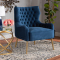Navy Blue and Gold Wingback Chair L13192