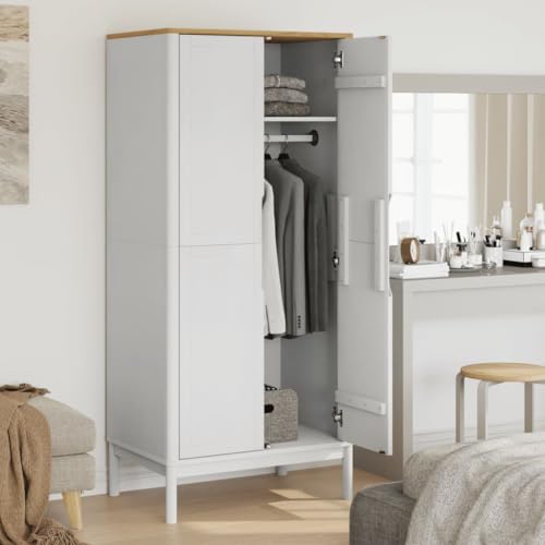 Brown Solid Wood Pine Wardrobe Closet with 1 Large Compartment and Doors E64225