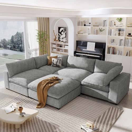 Beige Oversize Modular Sectional Sofa with Removable Ottoman V128490