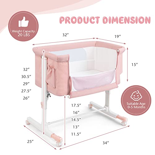 Pink 3 in 1 Folding Bassinet with Mattress B85650