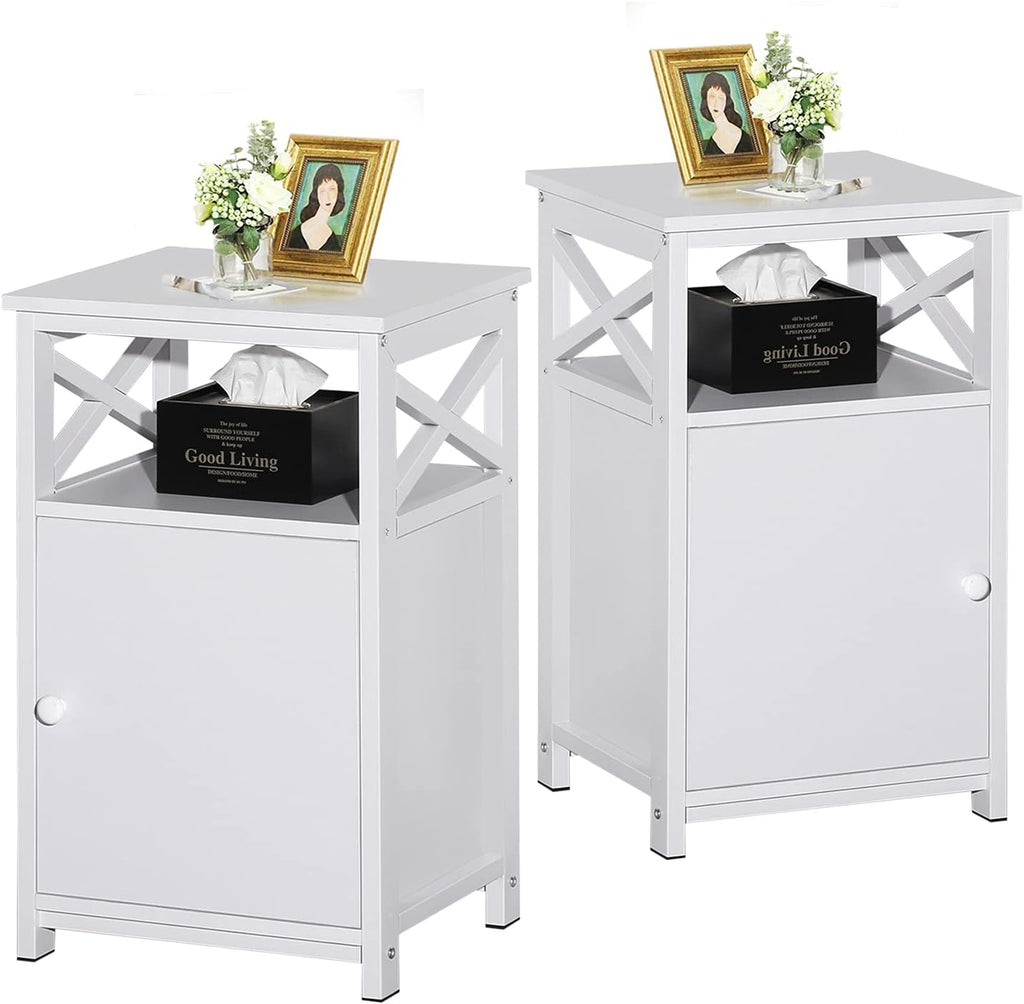 White Set of 2 Night Stand with Storage Cabinet A799466
