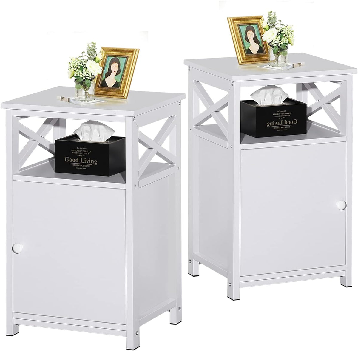 White Set of 2 Night Stand with Storage Cabinet A799466