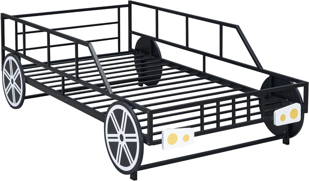 Black Race Car Bed with Rails and Wheels Y63690