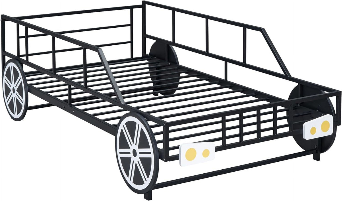 Black Race Car Bed with Rails and Wheels Y63690
