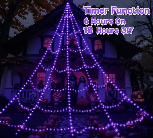 Halloween Spider Web Lights with 59" Spider and Stretch Cobweb M5202