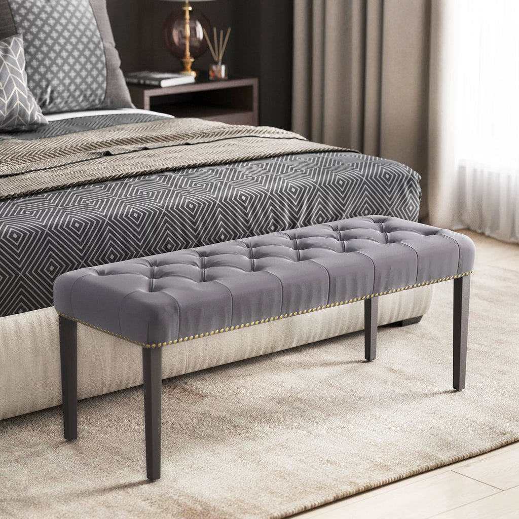 Grey Linen Upholstered Ottoman Bench E2295