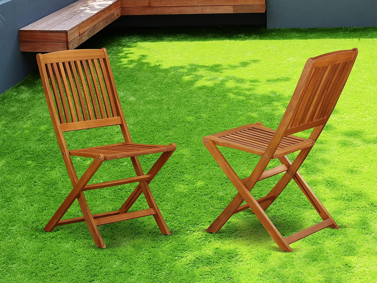 Solid Acacia Wooden Patio Folding Side Chair Set of Two X96610