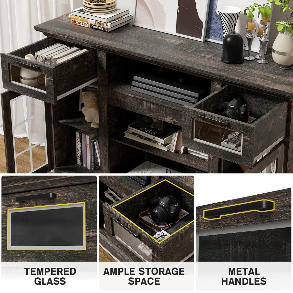 Dark Oak Tall TV Stand with Glass Door X13395