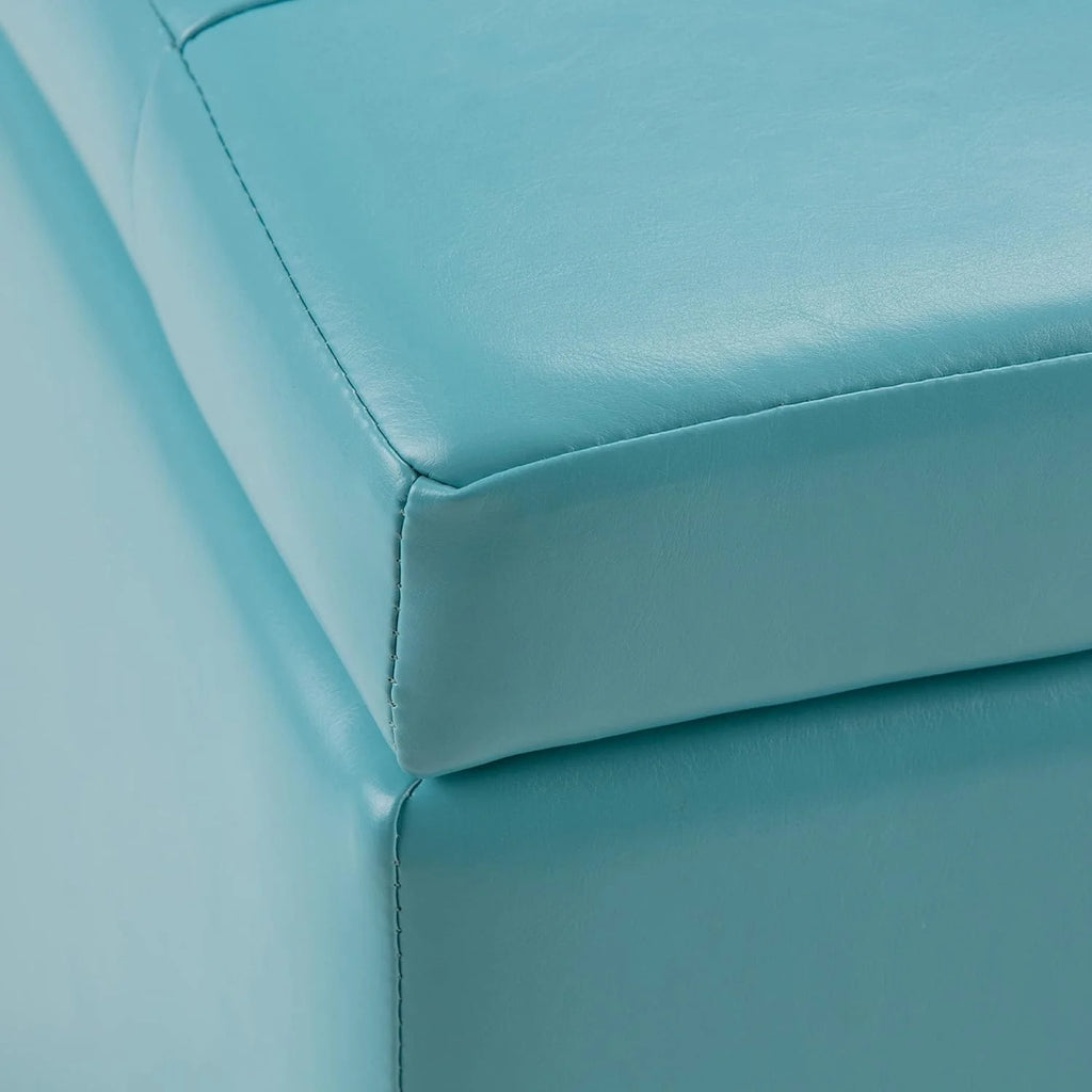 Soft Blue Tufted Faux Leather Lift Top Storage Ottoman N7051