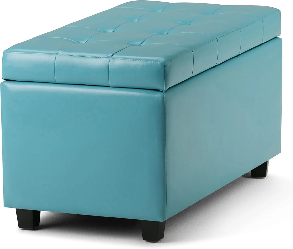 Soft Blue Tufted Faux Leather Lift Top Storage Ottoman N7051