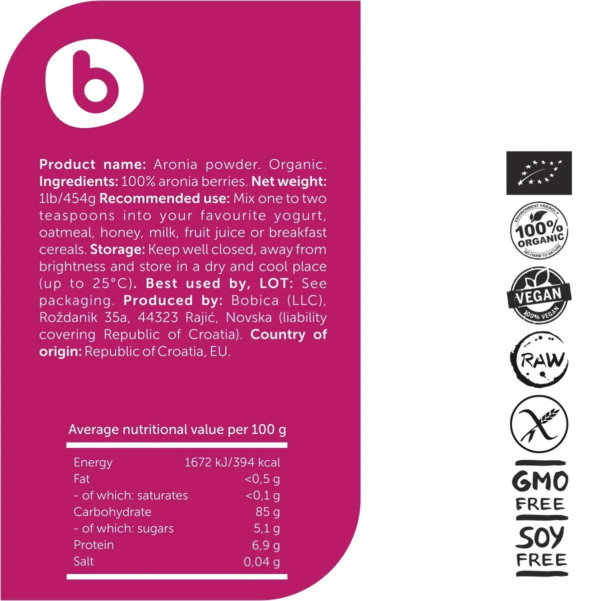 Organic Aronia Berry Powder 1lb B8993