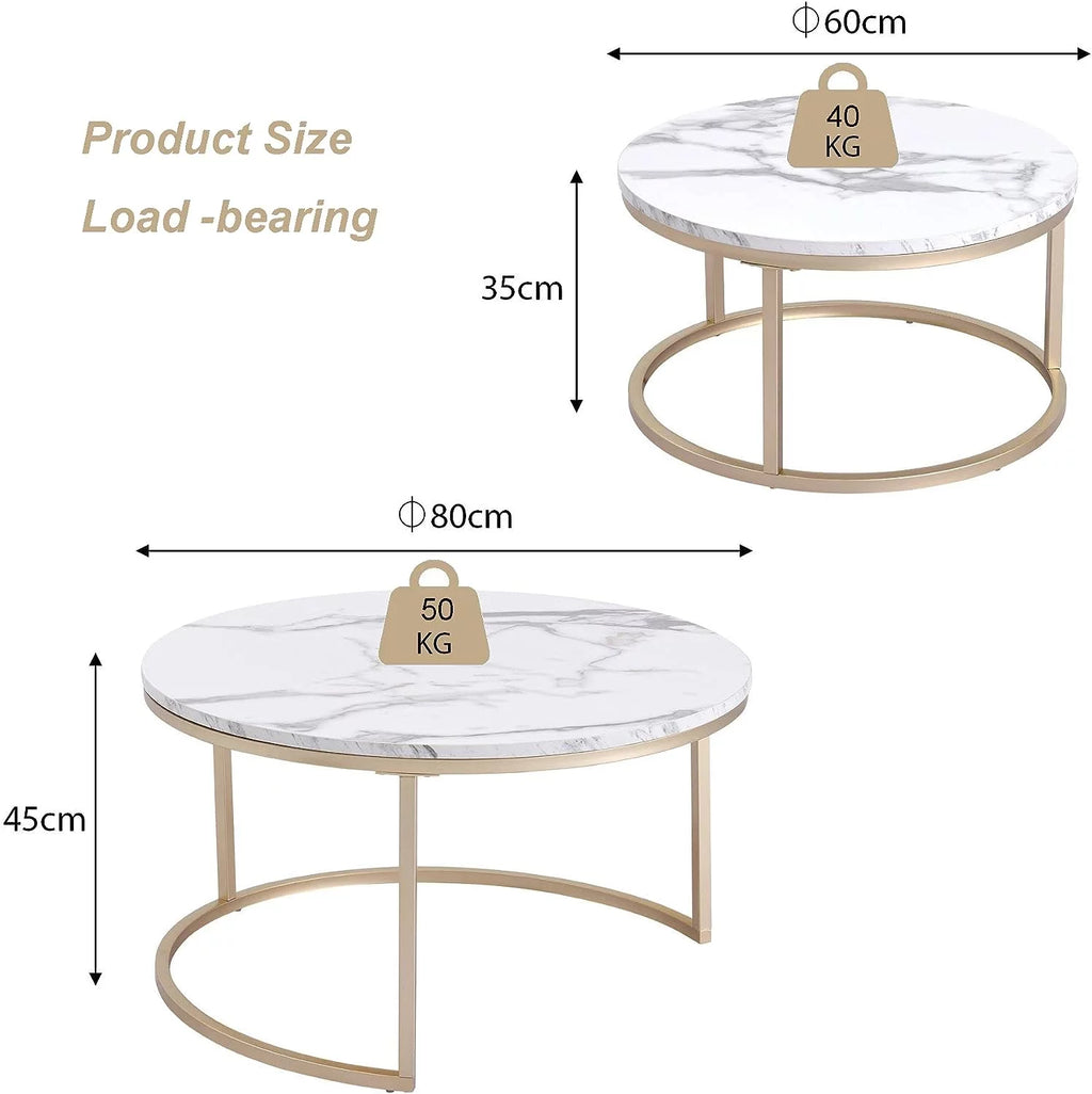 Round Nesting Coffee Tables Set of 2 Marble Black Metal A781399