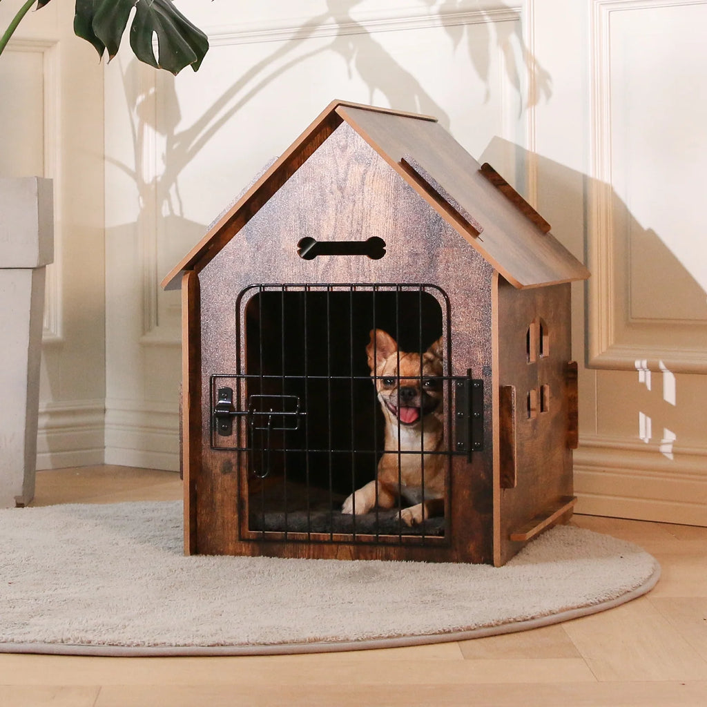 Brown Wooden Dog House with Door and Roof T161448
