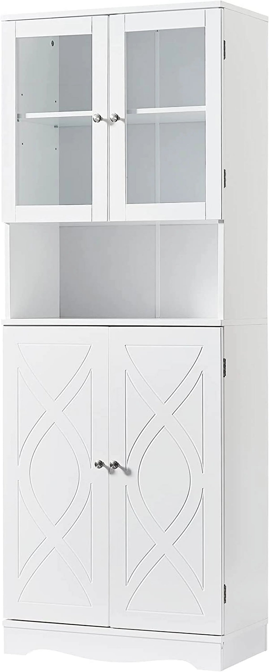 White Bathroom Storage Cabinet with Glass Doors and Adjustable Shelves Z169