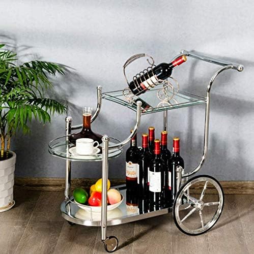 Beverage Cart with Glass Shelves and Metal Frame M4132
