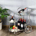 Beverage Cart with Glass Shelves and Metal Frame M4132