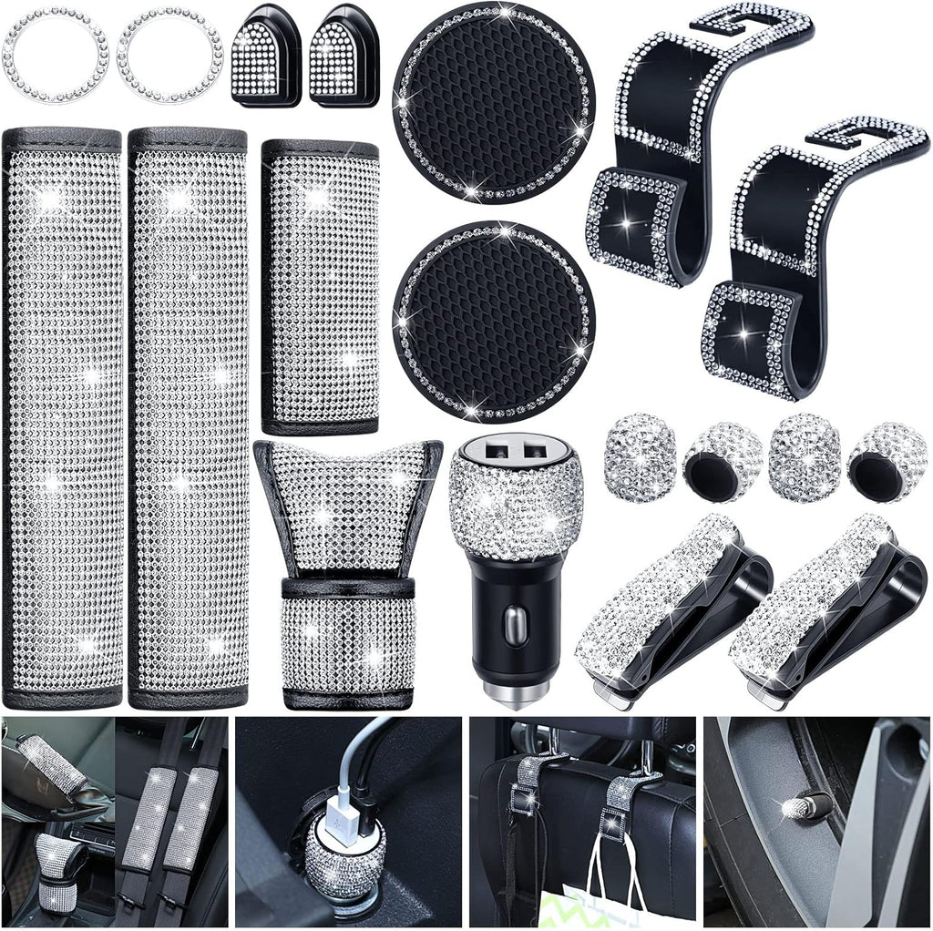 19 Pcs Bling Car Accessories Set (White) C916