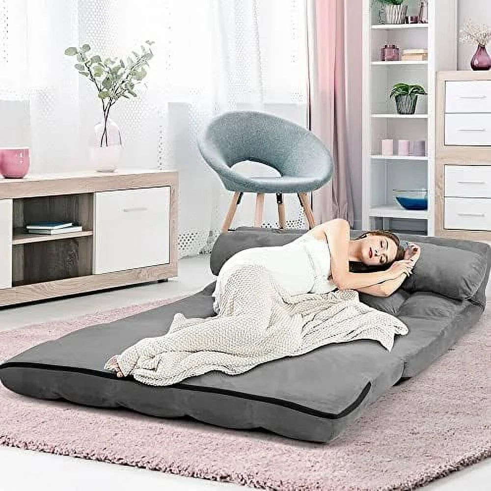 Foldable Floor Sofa with 2 Pillows & Suede Cloth Cover I25630