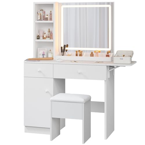 White Vanity Desk with Mirror and Lights A69407