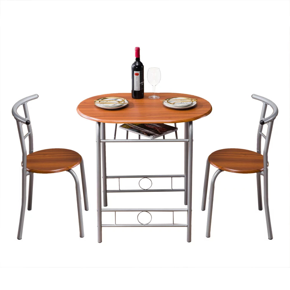 3PCS Dining Table Set 2 Chairs Wood Metal Q808222
