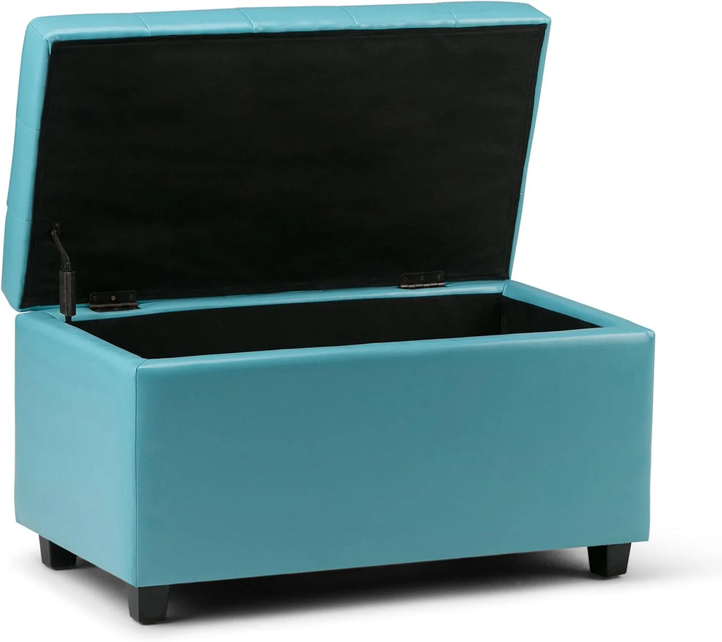 Soft Blue Tufted Faux Leather Lift Top Storage Ottoman N7051