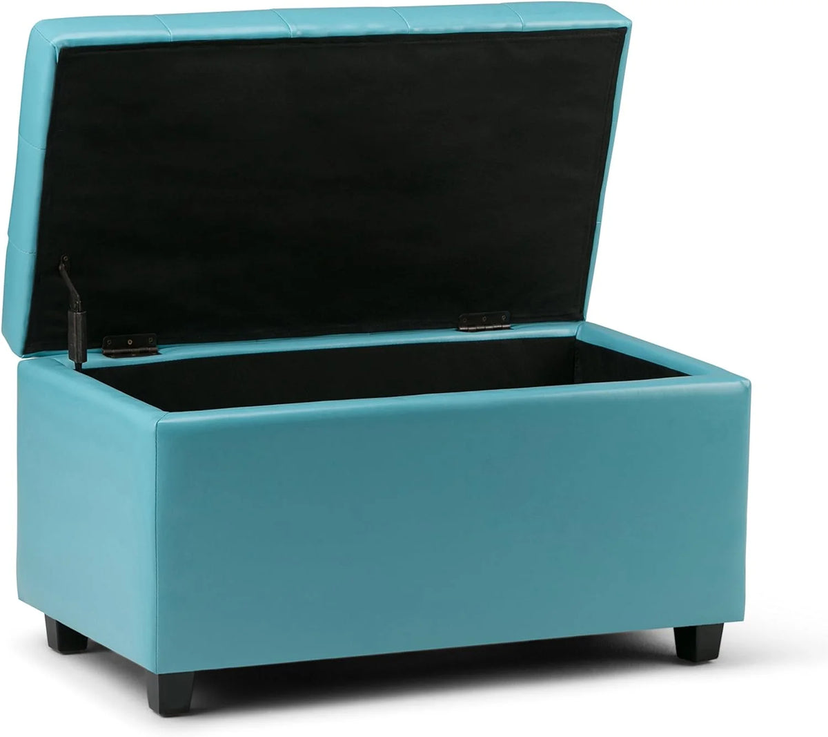 Soft Blue Tufted Faux Leather Lift Top Storage Ottoman N7051