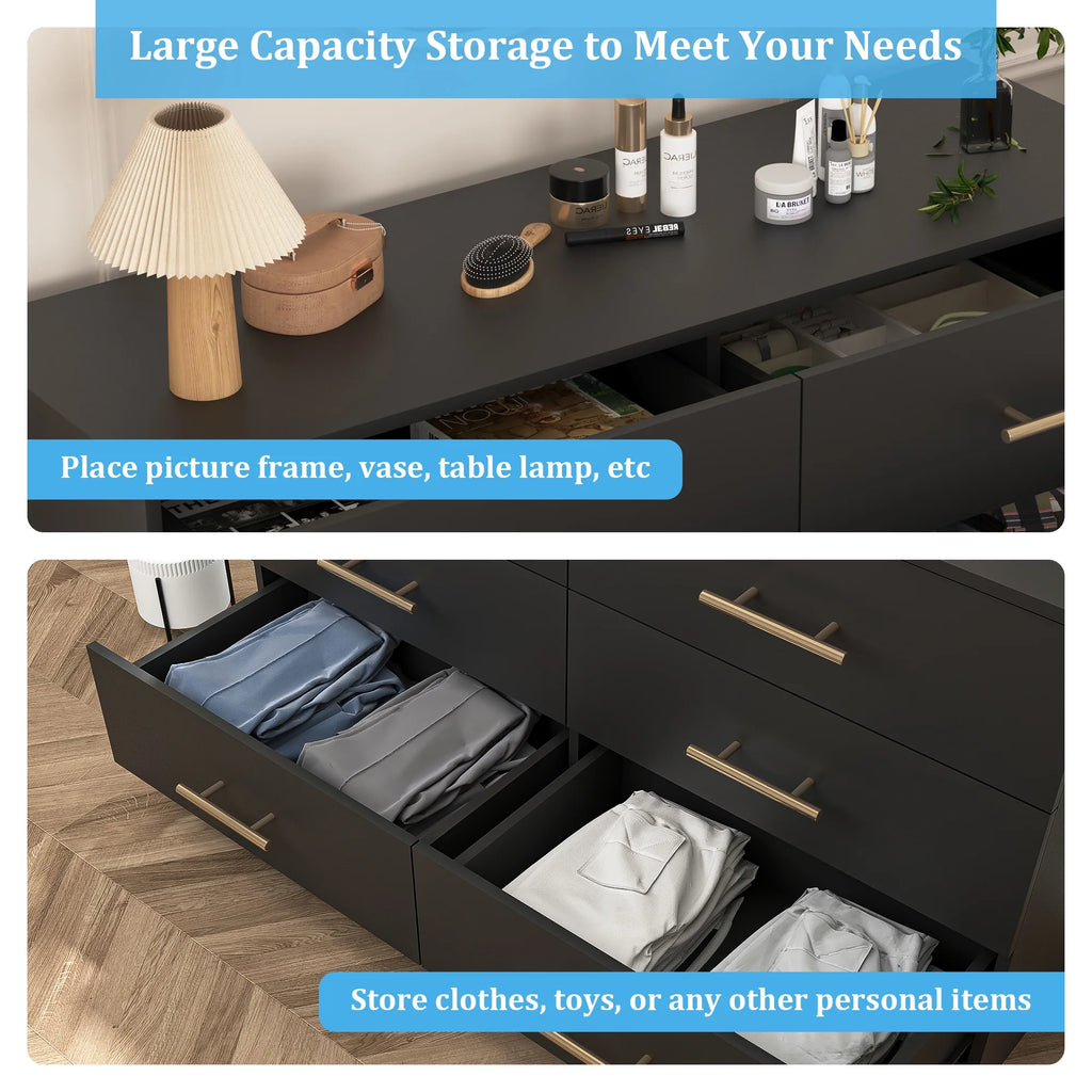 Black 6 Drawer Wood Dresser O735790