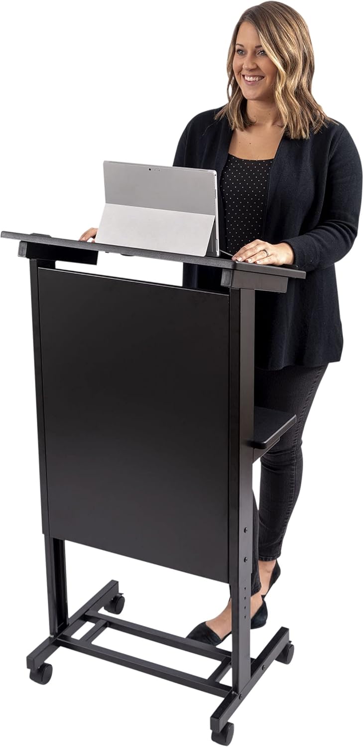Mobile Adjustable Height Rolling Lectern Podium with Steel Frame T79138