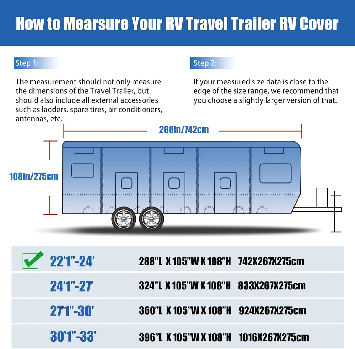 6 Layers Windproof UV Resistant RV Cover 27'1''-30' D854913
