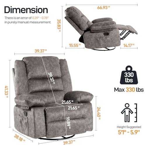 Recliner Chair with Heated 360 Degree Swivel Single Sofa Seat Foam Filling S716735