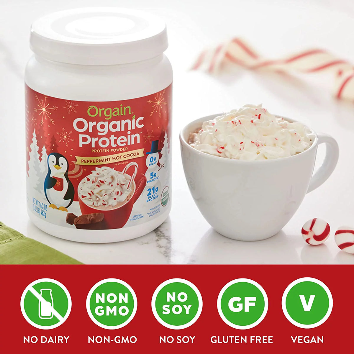 Peppermint Hot Cocoa Organic Plant Based Protein Powder, 1.02 Lb L89239