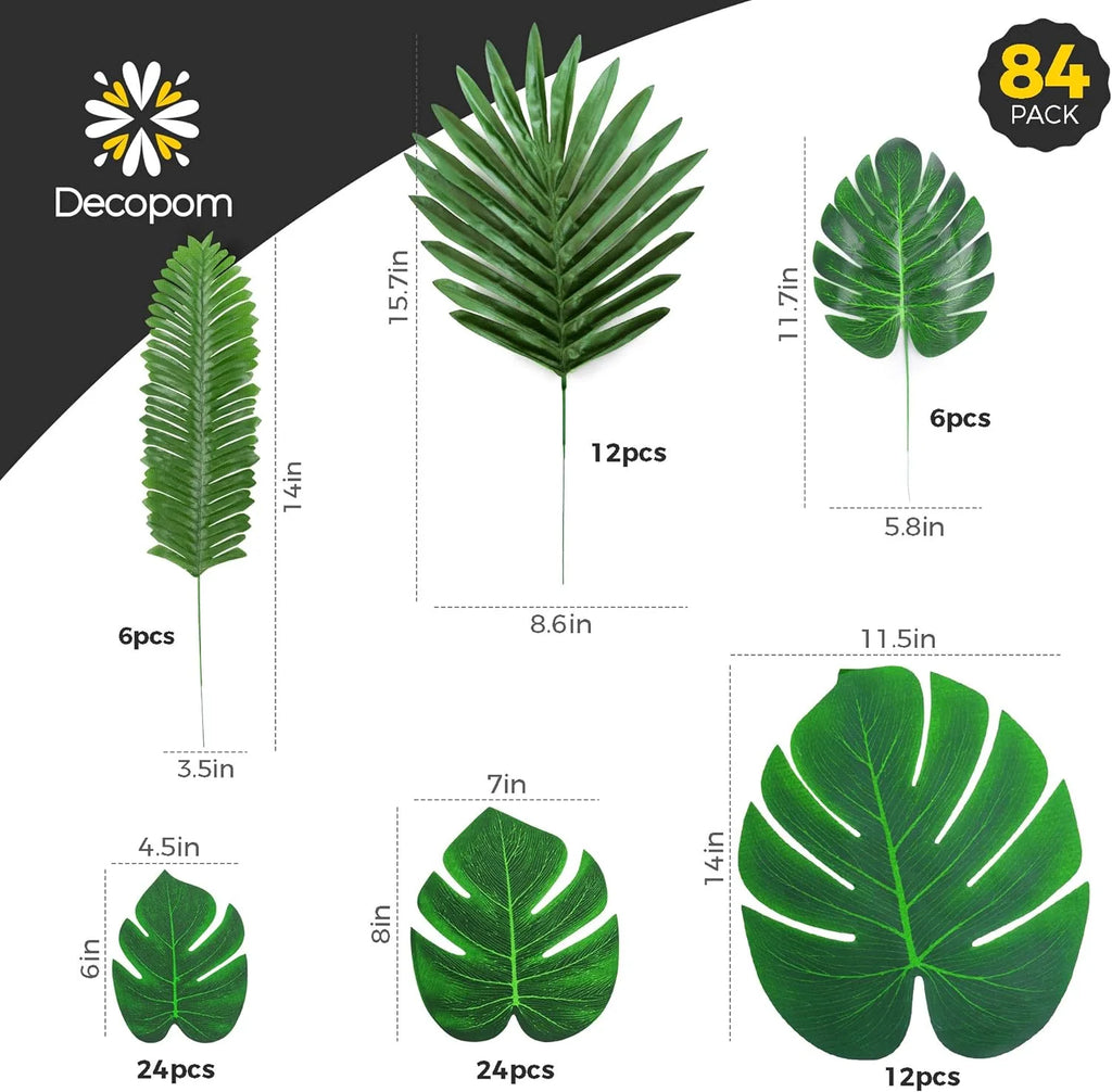 Artificial Tropical Palm Leaves 84 Pcs Green Fake Palm Leaf Decorations with Stems C43017