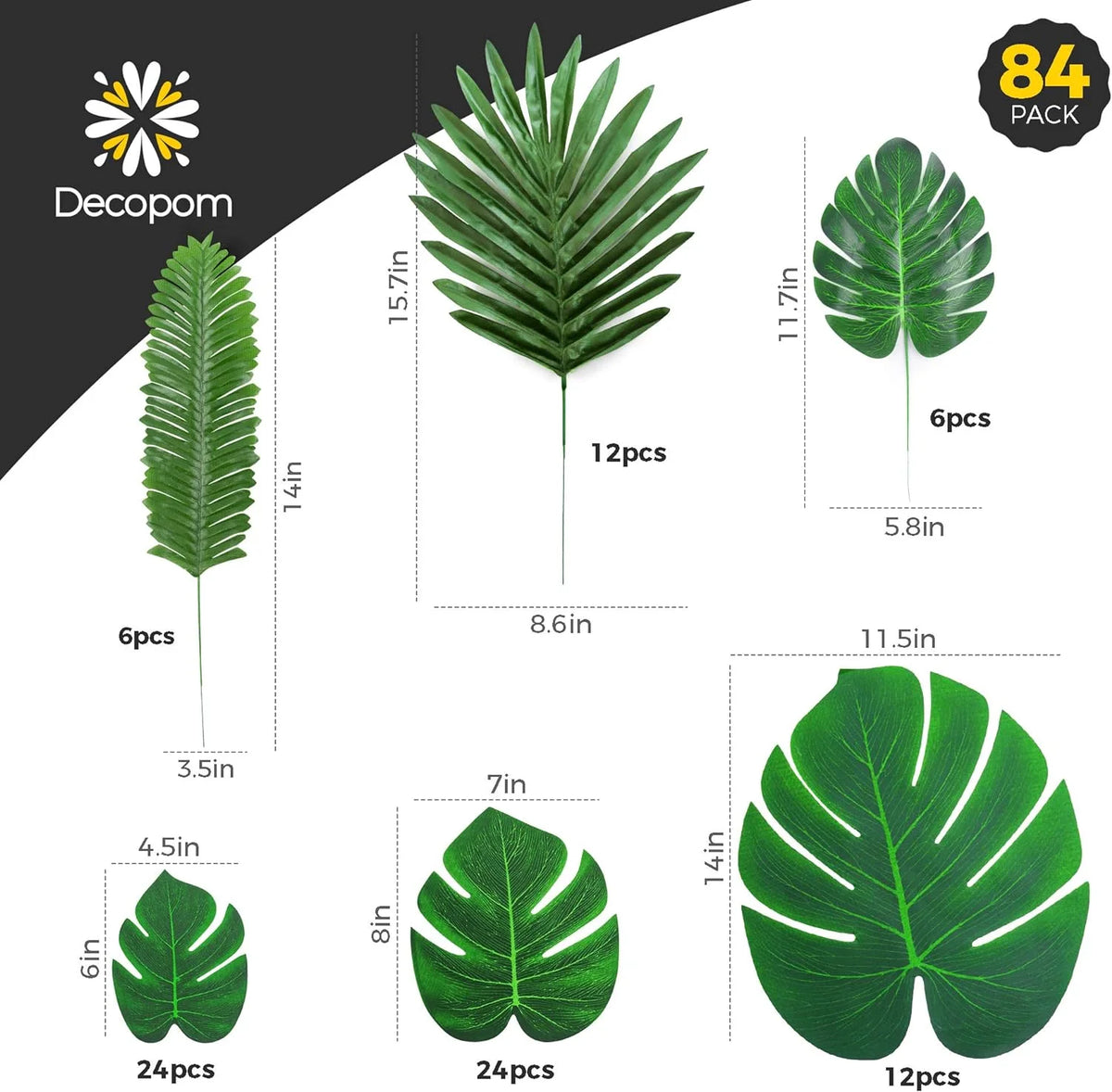 Artificial Tropical Palm Leaves 84 Pcs Green Fake Palm Leaf Decorations with Stems C43017