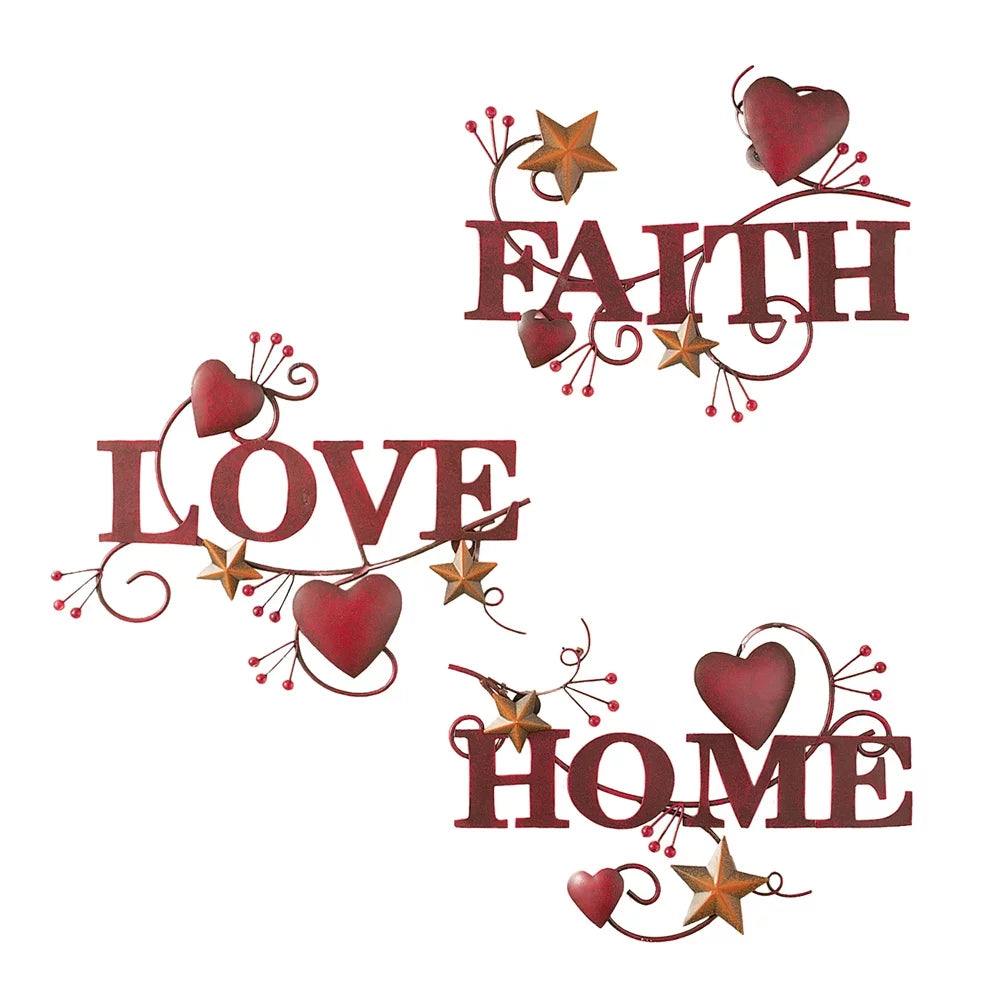 Red Metal Wall Art Set of 3 W3679