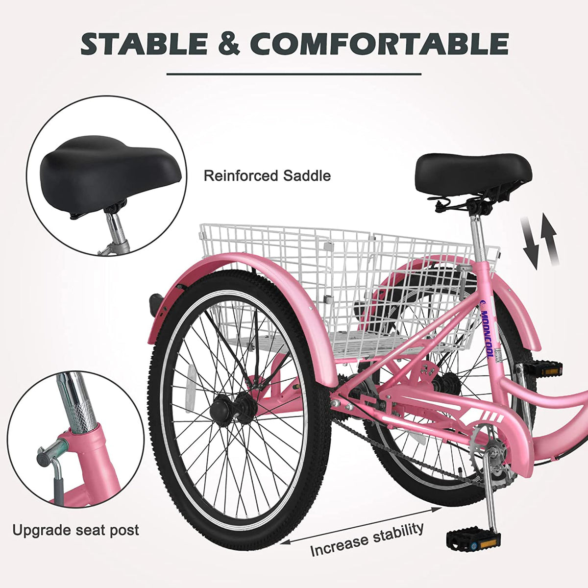 Adult Tricycle 24 inch 7 Speed 3 Wheel Bike with Large Size Basket E998