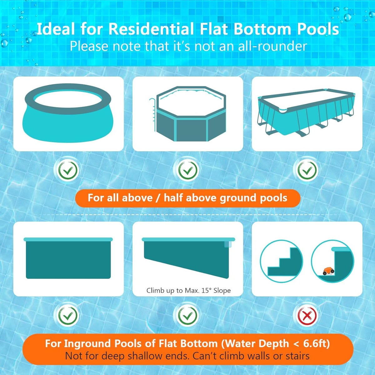 Cordless Robotic Pool Cleaner, Rechargeable Battery, IPX8 Waterproof Automatic Pool Vacuum I730199
