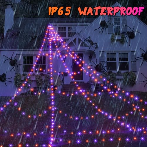 Halloween Spider Web Lights with 59" Spider and Stretch Cobweb M5202