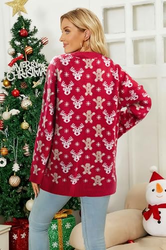 Christmas Cardigan Open Front Button Down Knit Coat N524354
