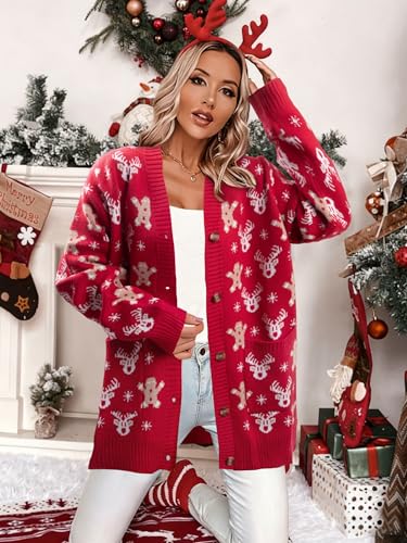 Christmas Cardigan Open Front Button Down Knit Coat N524354