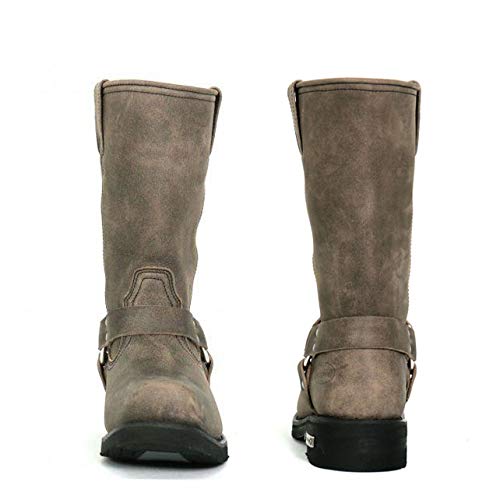 Stone Wash Brown 11-inch Tall Harness Leather Boots Q11821