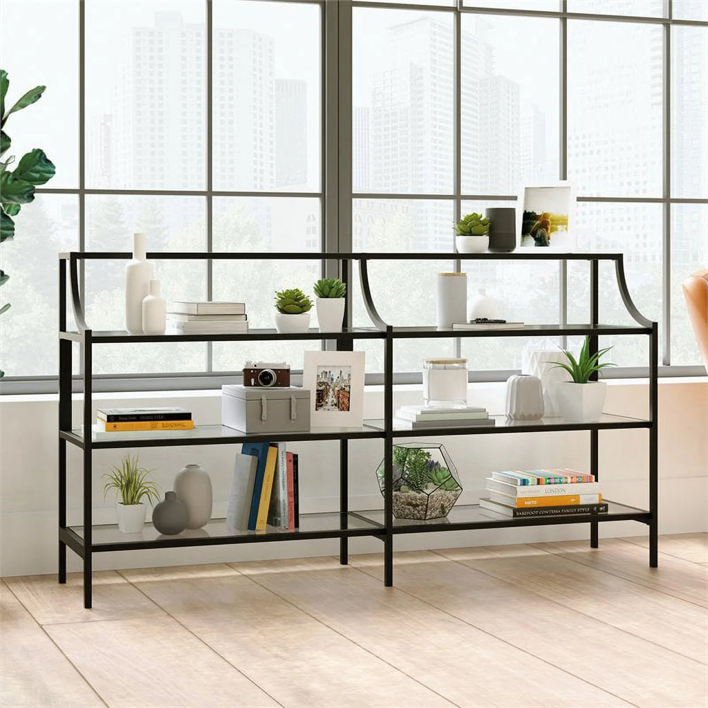 Black 3 Shelf Metal Framed Glass Console Table O711299