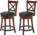 Brown PU Leather Swivel Bar Stools Set of 2 A3739