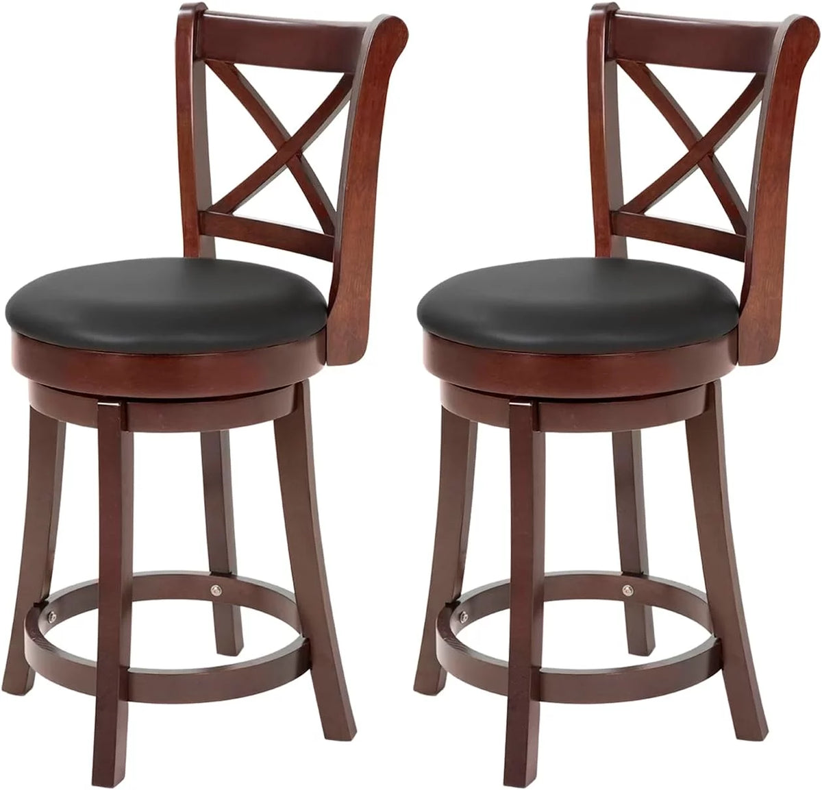Brown PU Leather Swivel Bar Stools Set of 2 A3739