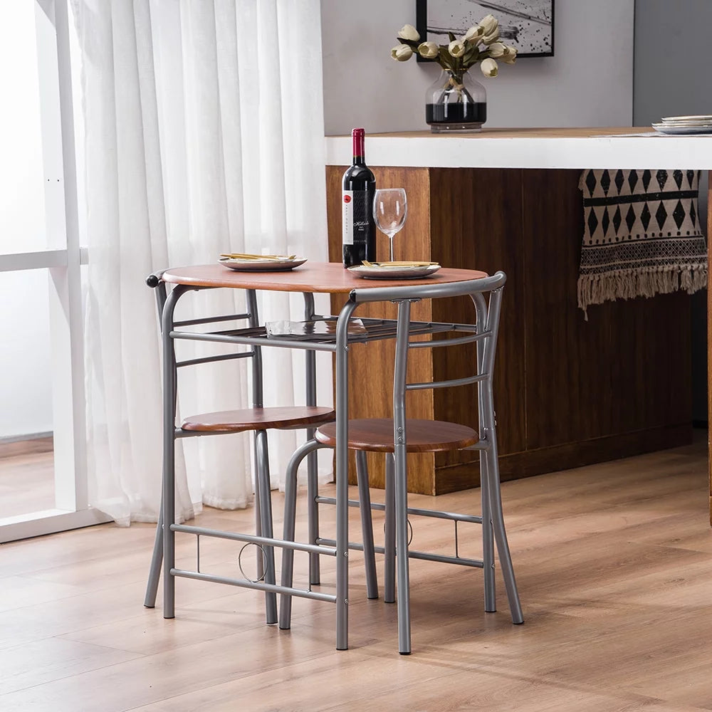 3PCS Dining Table Set 2 Chairs Wood Metal Q808222