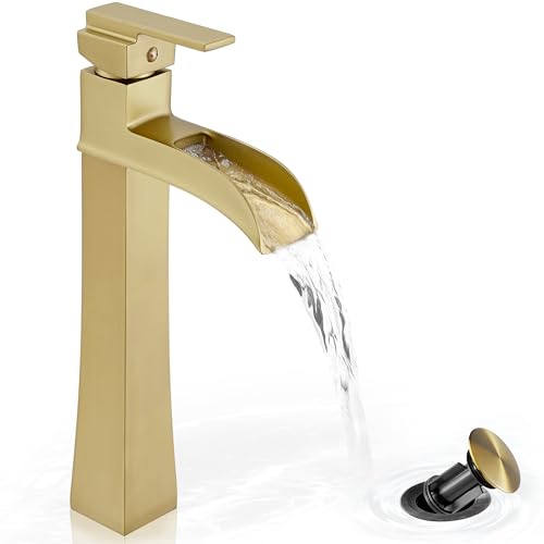 Black 12 Inch Waterfall Tall Single Handle Brass Vessel Sink Faucet U2965
